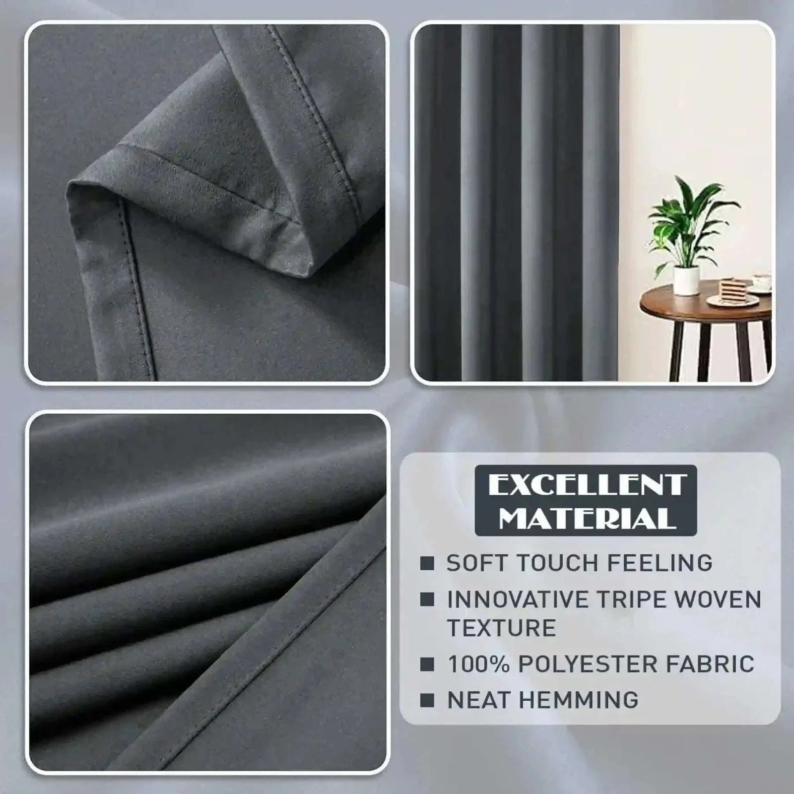 Charcoal Thermal Blackout Eyelet Curtains – Ready Made Insulated Privacy &amp; Noise Reducing Drapes - 4A's Global