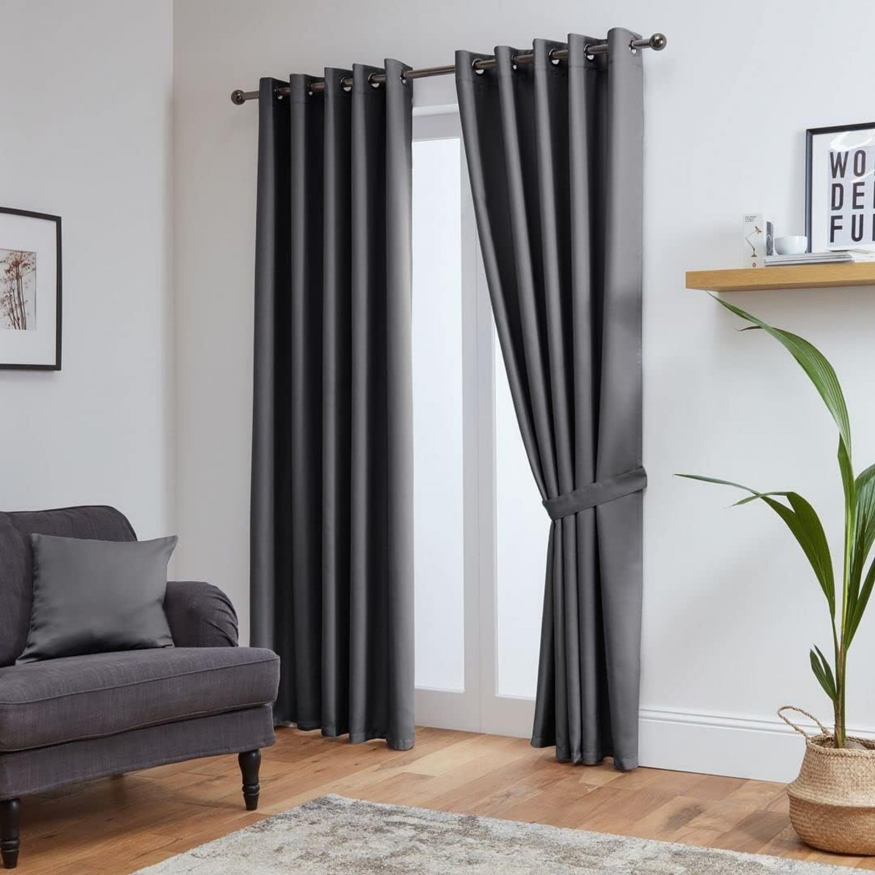 Charcoal Thermal Blackout Eyelet Curtains – Ready Made Insulated Privacy &amp; Noise Reducing Drapes - 4A's Global