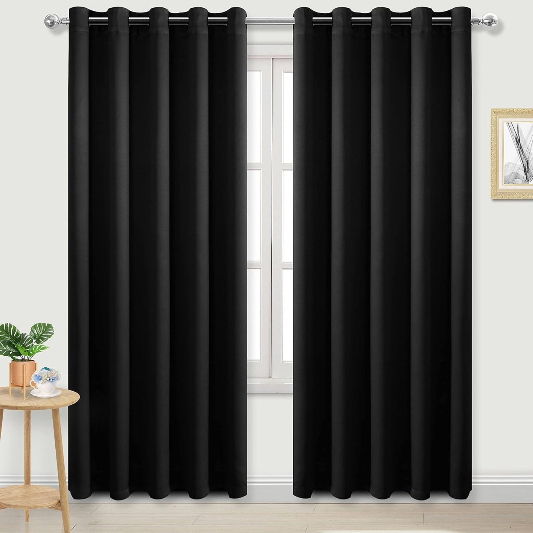 Black Thermal Blackout Eyelet Curtains – Ready Made Insulated Privacy &amp; Noise Reducing Drapes - 4A's Global