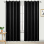 Black Thermal Blackout Eyelet Curtains – Ready Made Insulated Privacy &amp; Noise Reducing Drapes - 4A's Global