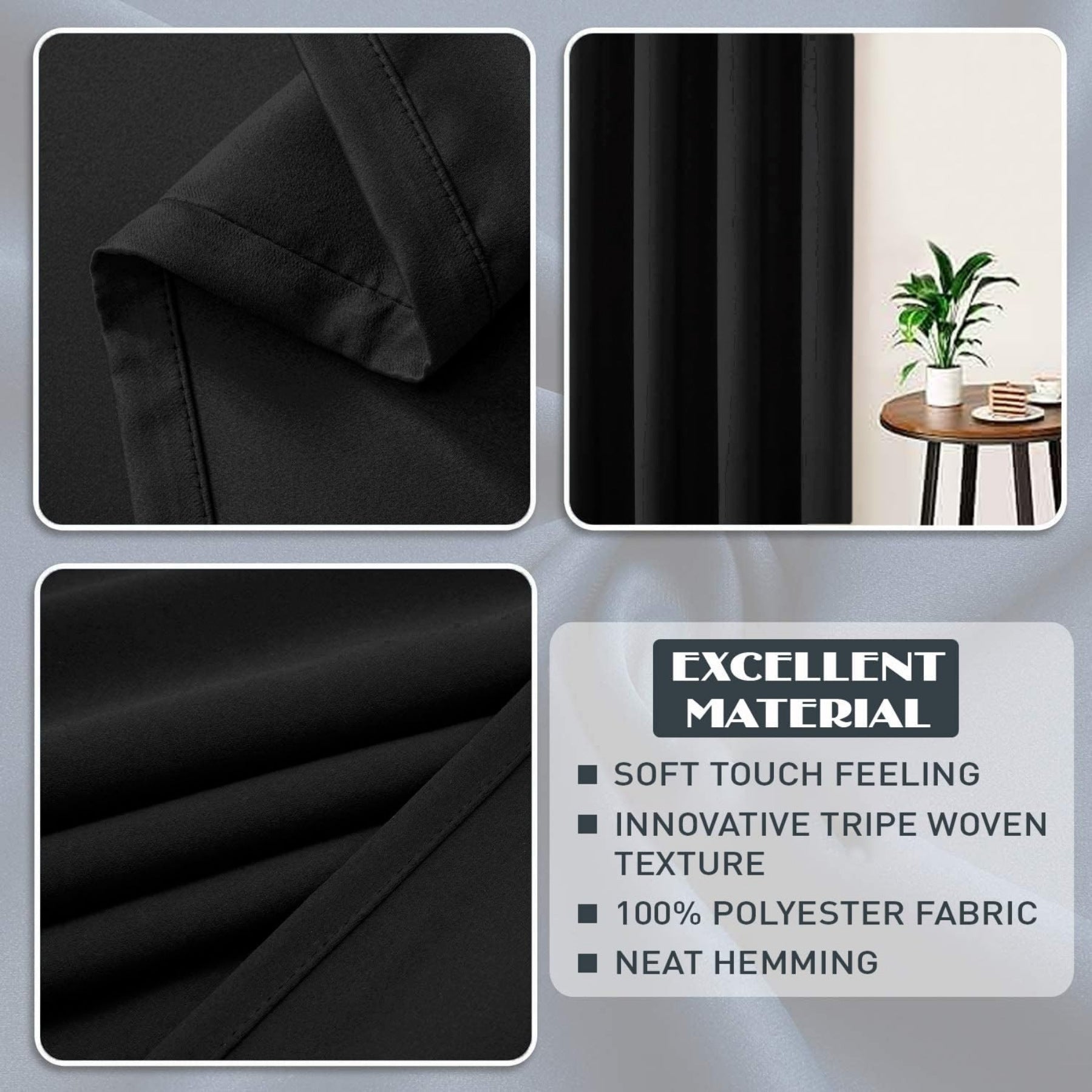 Black Thermal Blackout Eyelet Curtains – Ready Made Insulated Privacy &amp; Noise Reducing Drapes - 4A's Global