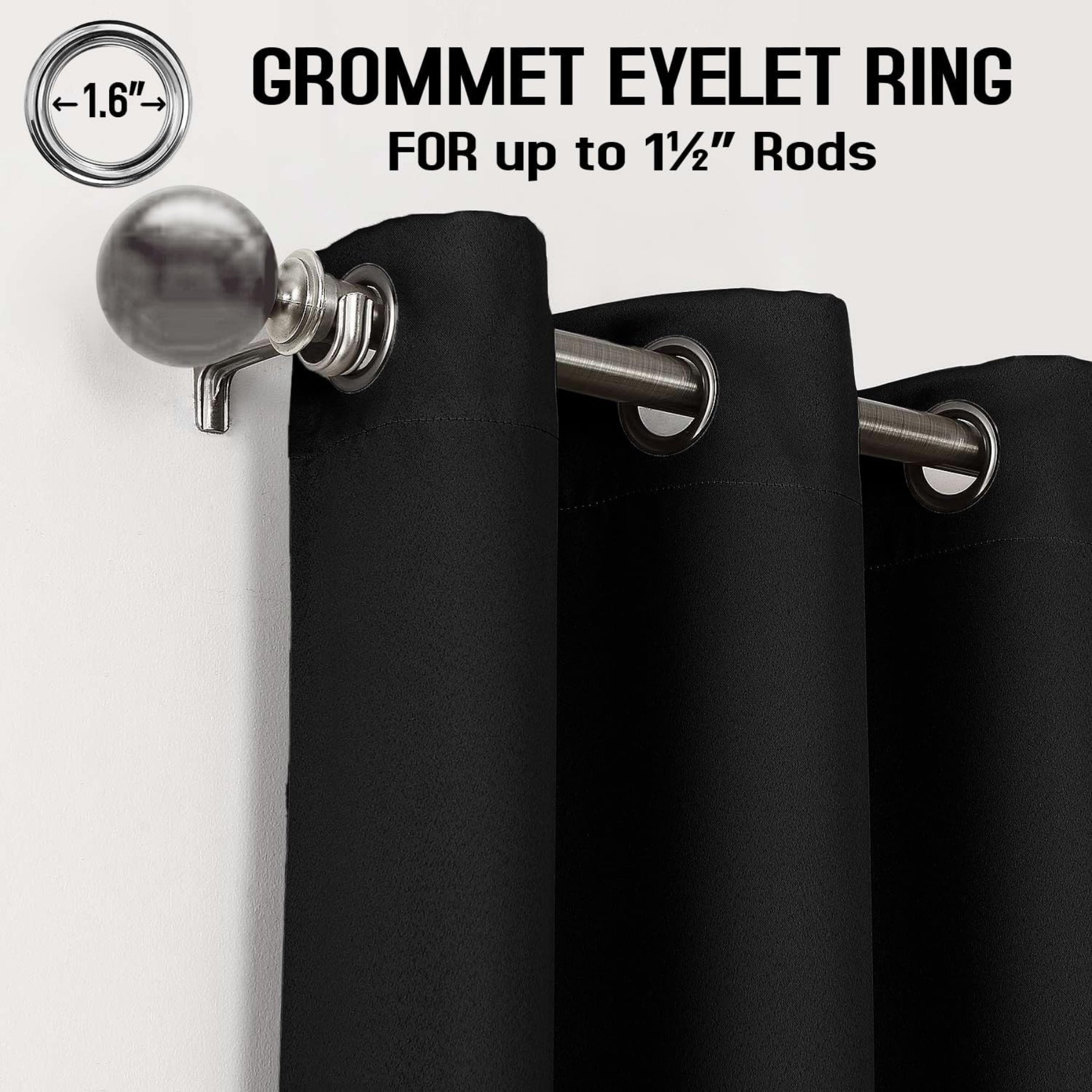 Black Thermal Blackout Eyelet Curtains – Ready Made Insulated Privacy &amp; Noise Reducing Drapes - 4A's Global