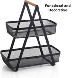 2-Tier Countertop Fruit Basket Fruit Bowl  Vegetable Holder for Kitchen Storage, Bread Storage Basket – Black