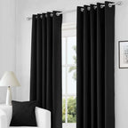 Black Thermal Blackout Eyelet Curtains – Ready Made Insulated Privacy &amp; Noise Reducing Drapes - 4A's Global