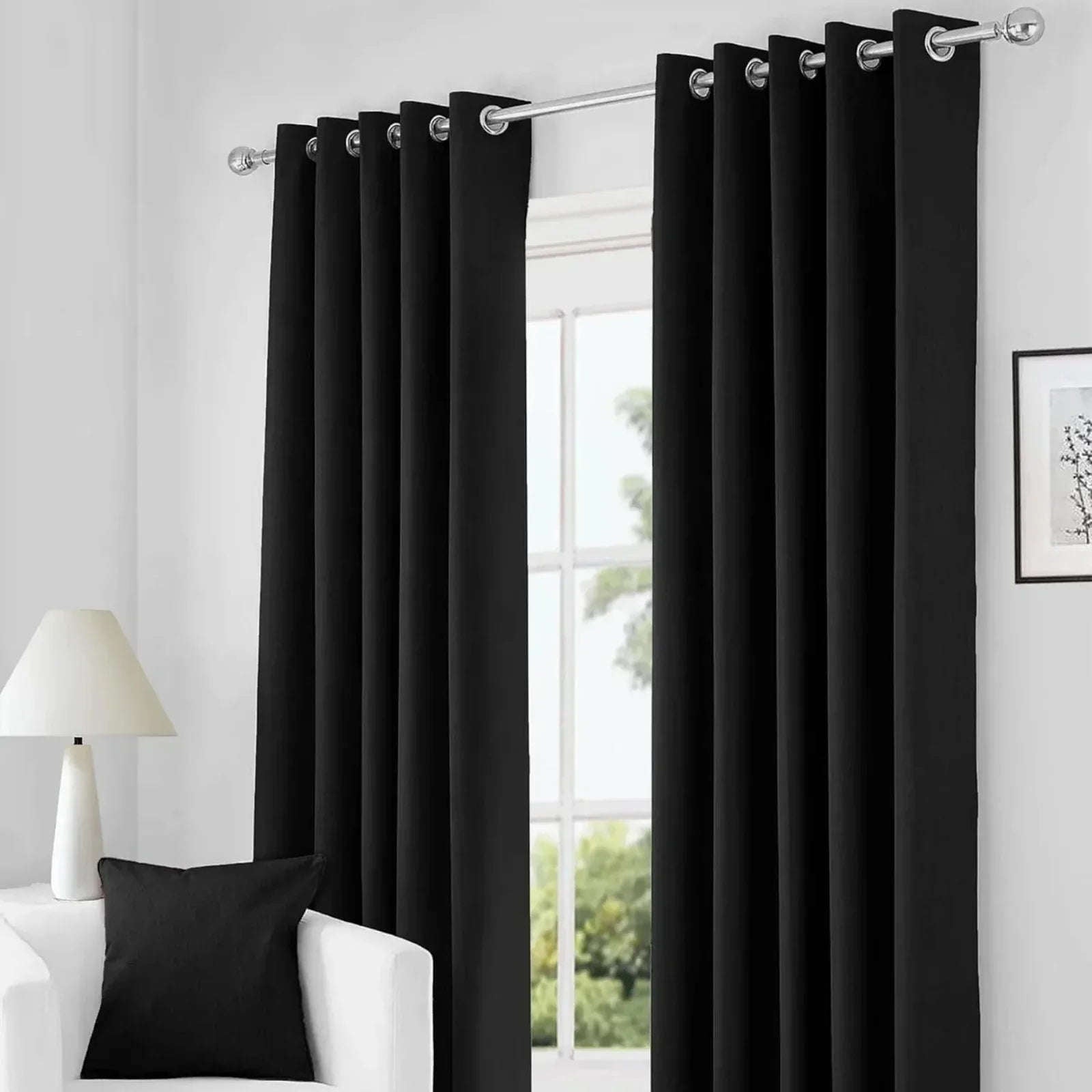 Black Thermal Blackout Eyelet Curtains – Ready Made Insulated Privacy &amp; Noise Reducing Drapes - 4A's Global
