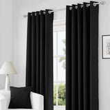 Black Thermal Blackout Eyelet Curtains – Ready Made Insulated Privacy &amp; Noise Reducing Drapes - 4A's Global