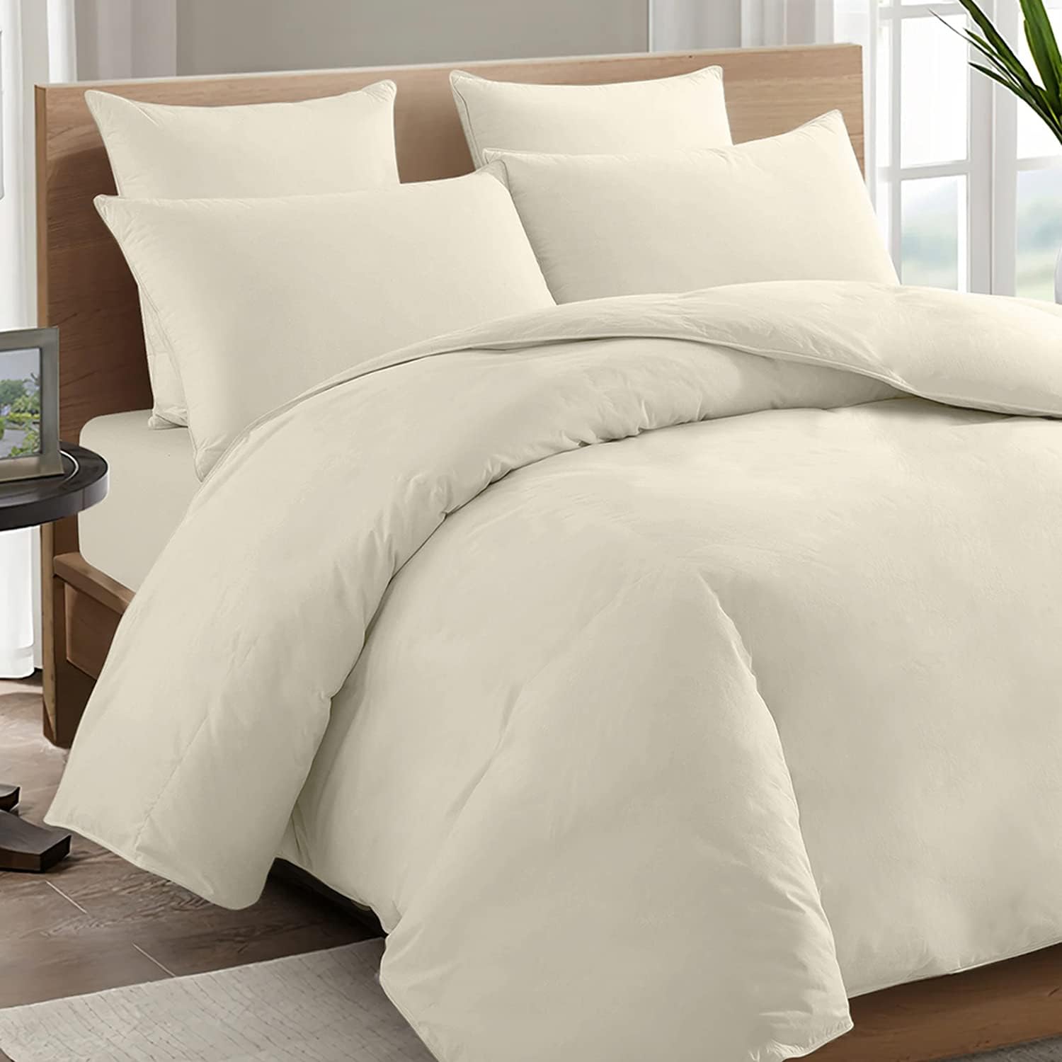 Double Duvet Cover - Plain Dyed Percale Duvet Quilt Cover Navy Solid Soft Double Bedding Duvet Cover Set with 2 Matching Pillowcases Premium King-Size Duvet Cover Set – Navy Percale, 3-Piece - Cream - 4A's Global