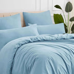 Double Duvet Cover - Plain Dyed Percale Duvet Quilt Cover Premium King-Size Duvet Cover Set Percale, 3-Piece -Baby Blue - 4A's Global