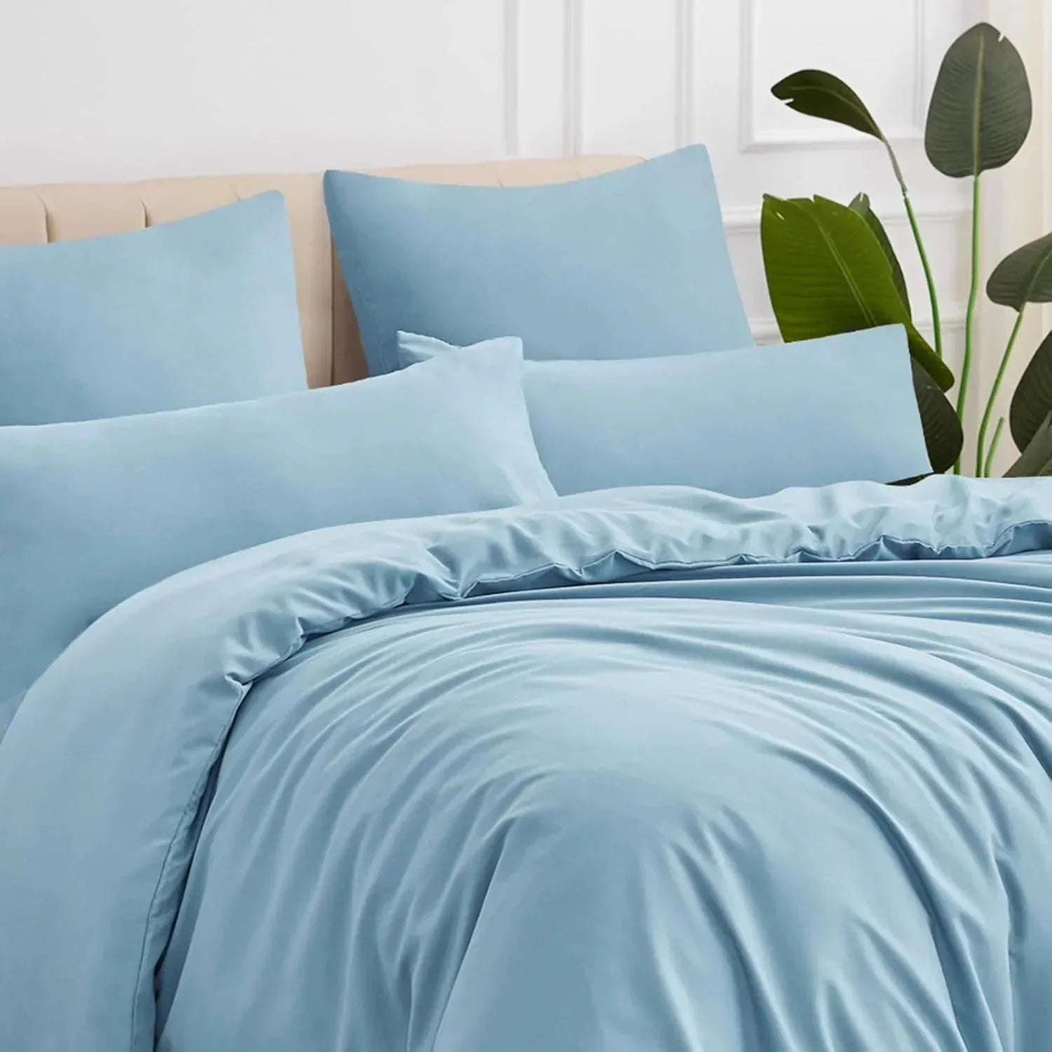 Double Duvet Cover - Plain Dyed Percale Duvet Quilt Cover Premium King-Size Duvet Cover Set Percale, 3-Piece -Baby Blue - 4A's Global