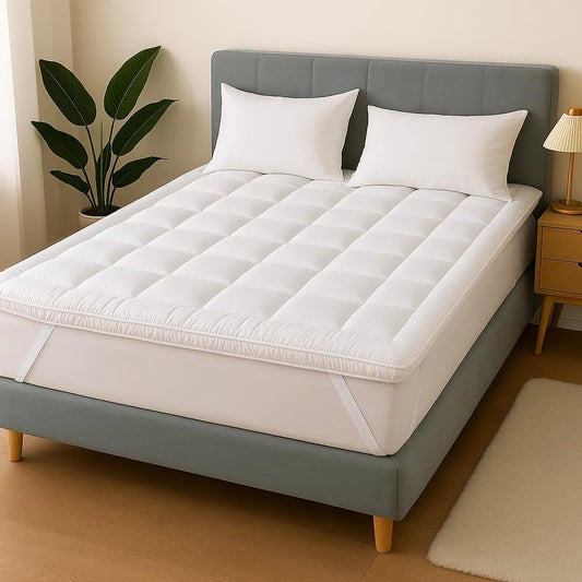 Luxury Extra-Thick Mattress Topper – Deep-Filled Microfibre Comfort Layer Quilted, Luxury Hotel Mattress Pads Box Stitched Elasticated Corner Straps