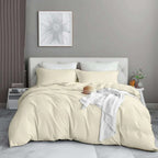 Double Duvet Cover Plain Dyed Percale Soft Bedding Set with 2 Pillowcases Premium King Size 3 Piece Duvet Quilt Cover Set Navy Cream - 4A's Global