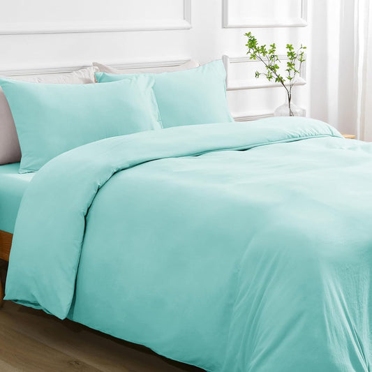 Double Duvet Cover - Plain Dyed Percale Duvet Quilt Cover Premium King-Size Duvet Cover Set – Navy Percale, 3-Piece Duvet Cover Set with 2 Matching Pillowcases - Sea Green - 4A's Global