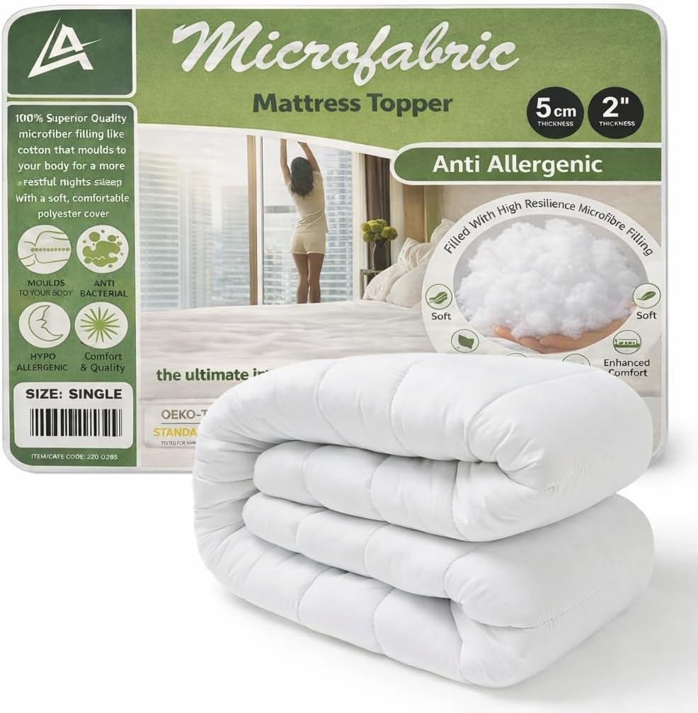 Microfibre Mattress Topper 4cm Deep Soft Breathable Hypoallergenic, All UK Sizes - 4AS - 4A's Global