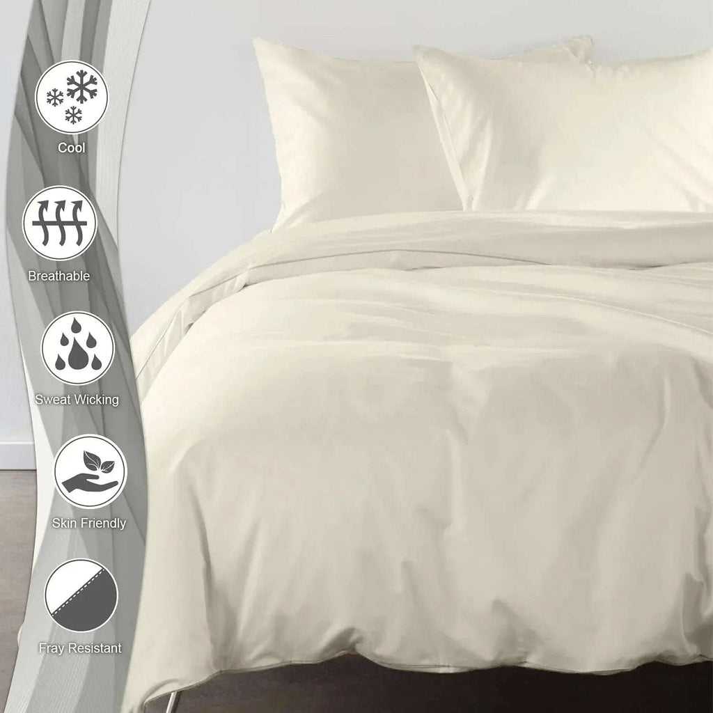 Double Duvet Cover Plain Dyed Percale Soft Bedding Set with 2 Pillowcases Premium King Size 3 Piece Duvet Quilt Cover Set Navy Cream - 4A's Global