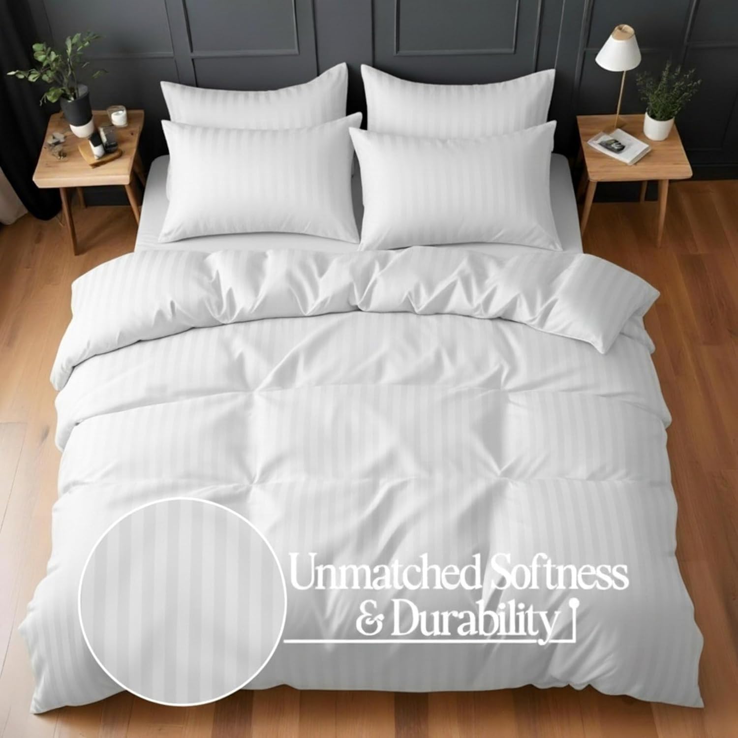 Luxury Microfiber Satin Stripes Duvet Cover Set with Pillowcases – 5 Star Hotel Quality Bedding