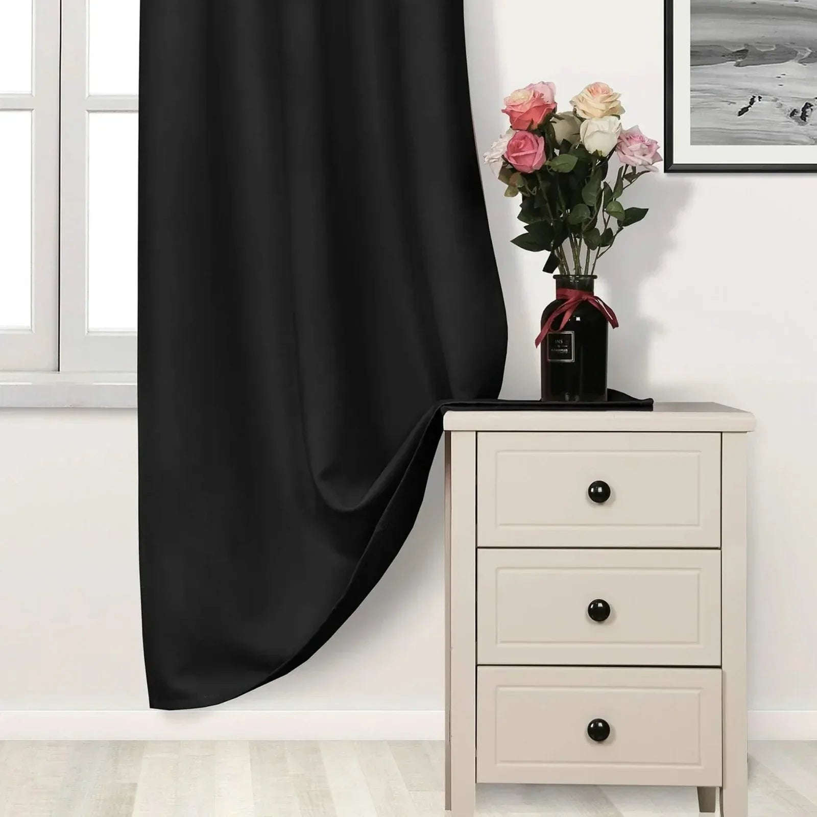 Black Thermal Blackout Eyelet Curtains – Ready Made Insulated Privacy &amp; Noise Reducing Drapes - 4A's Global