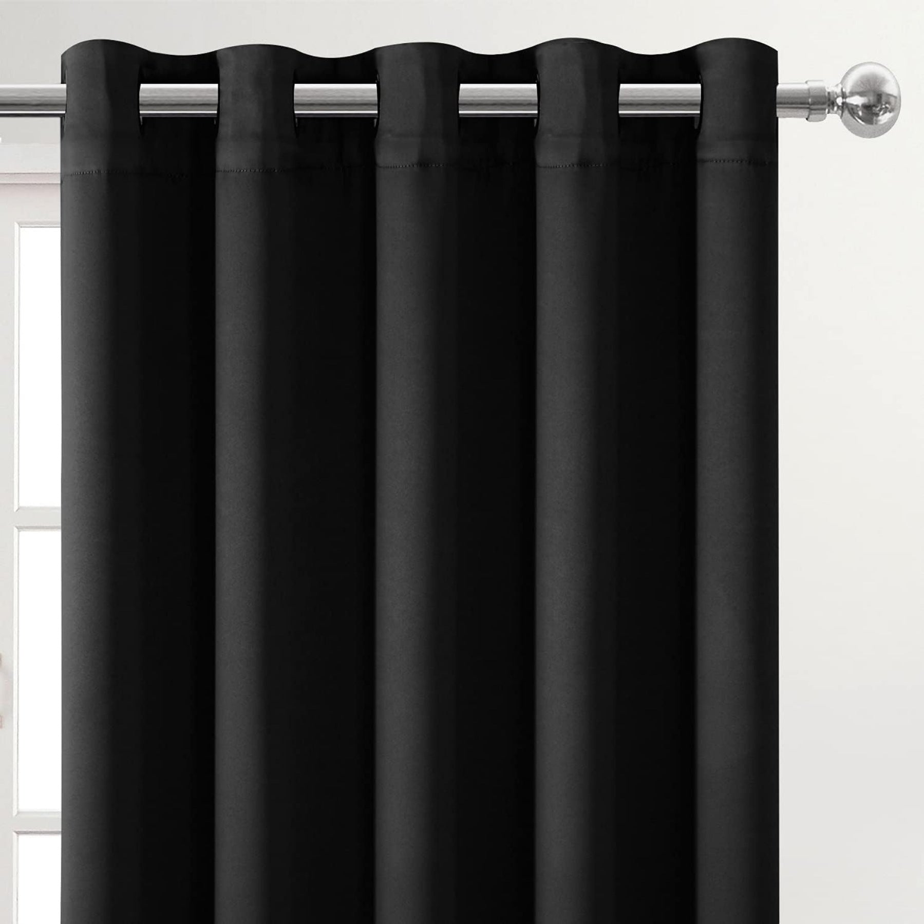 Black Thermal Blackout Eyelet Curtains – Ready Made Insulated Privacy &amp; Noise Reducing Drapes - 4A's Global