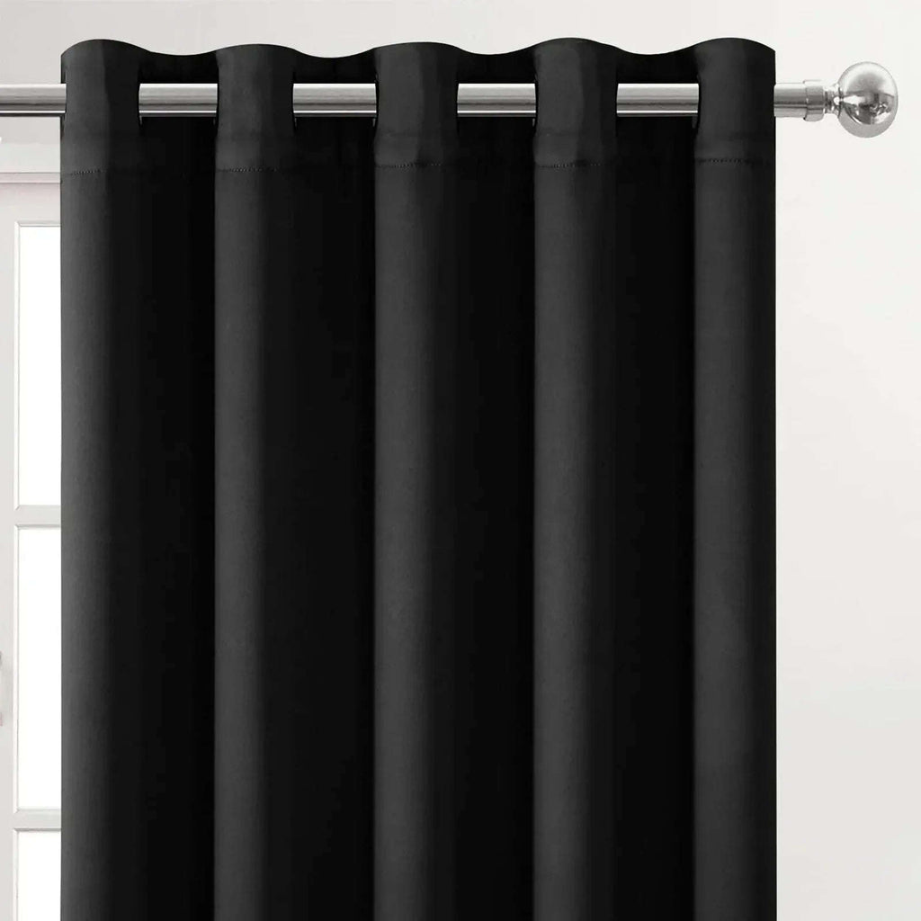 Black Thermal Blackout Eyelet Curtains – Ready Made Insulated Privacy &amp; Noise Reducing Drapes - 4A's Global