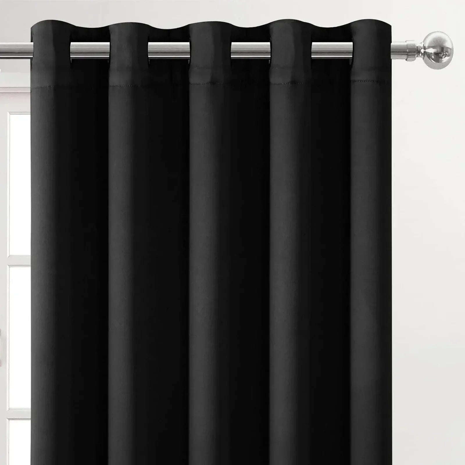 Black Thermal Blackout Eyelet Curtains – Ready Made Insulated Privacy &amp; Noise Reducing Drapes - 4A's Global