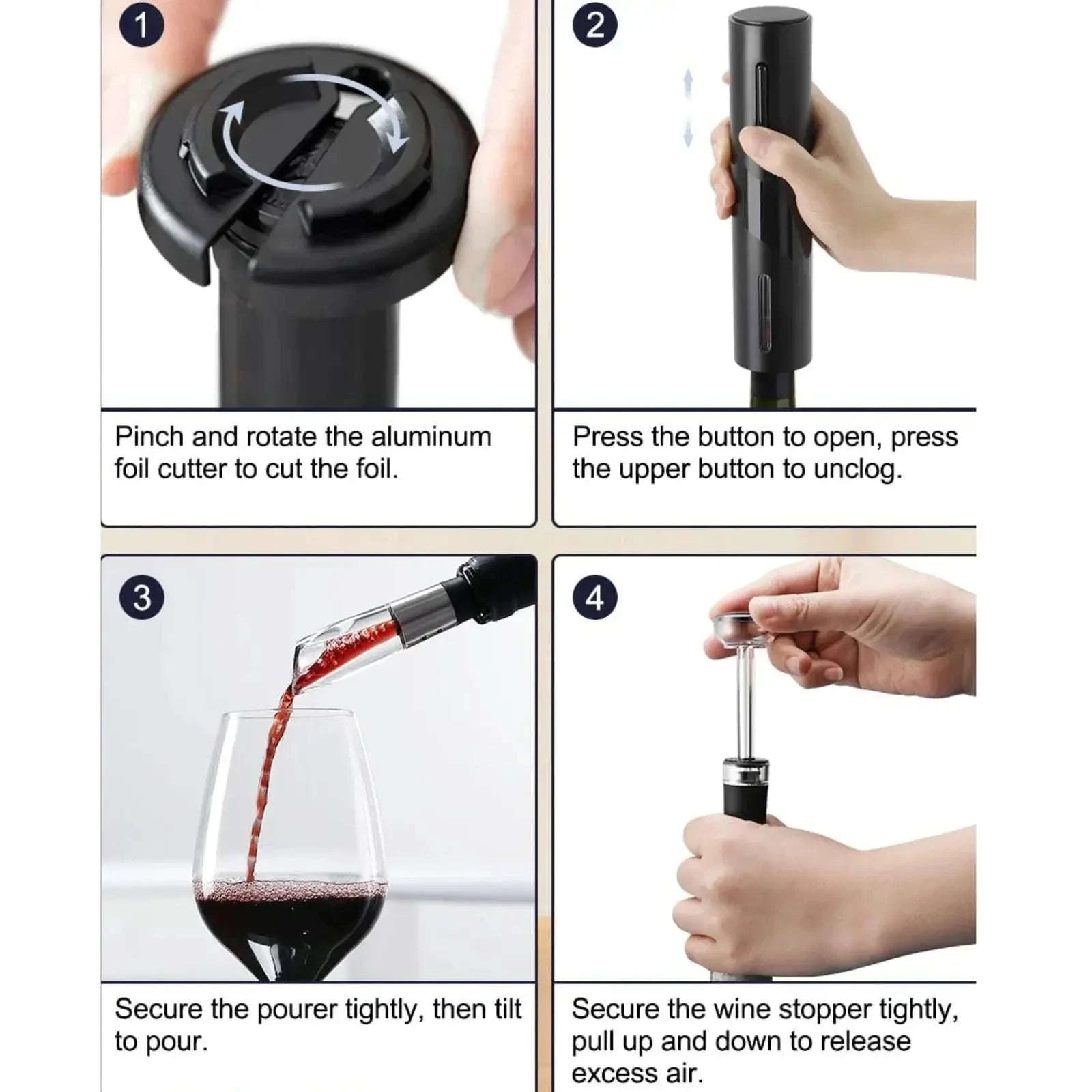 Automatic Electric Wine Bottle Opener Gift Set – Rechargeable with Wine Accessories UK 4A's Global