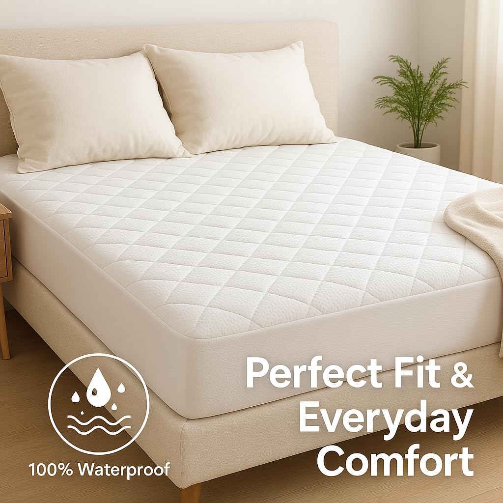 Premium Bamboo Waterproof Mattress Protector – Breathable & Hypoallergenic Fitted Cover