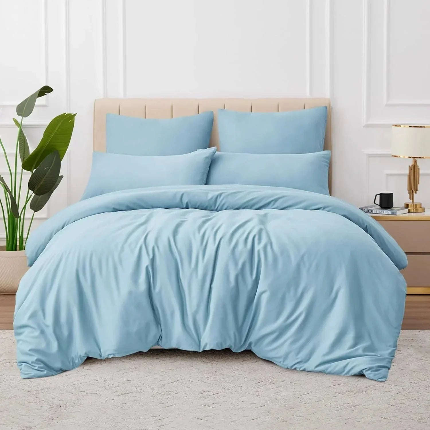Double Duvet Cover - Plain Dyed Percale Duvet Quilt Cover Premium King-Size Duvet Cover Set Percale, 3-Piece -Baby Blue - 4A's Global