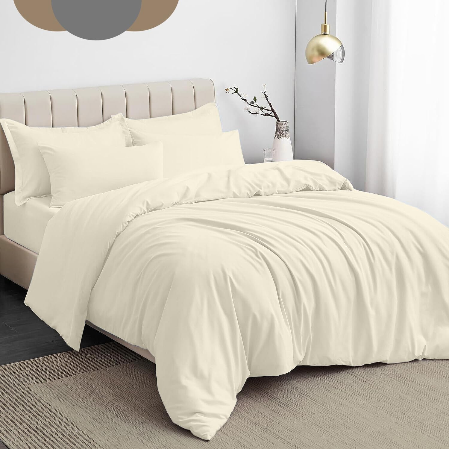 Double Duvet Cover - Plain Dyed Percale Duvet Quilt Cover Navy Solid Soft Double Bedding Duvet Cover Set with 2 Matching Pillowcases Premium King-Size Duvet Cover Set – Navy Percale, 3-Piece - Cream - 4A's Global