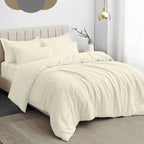 Double Duvet Cover Plain Dyed Percale Soft Bedding Set with 2 Pillowcases Premium King Size 3 Piece Duvet Quilt Cover Set Navy Cream - 4A's Global