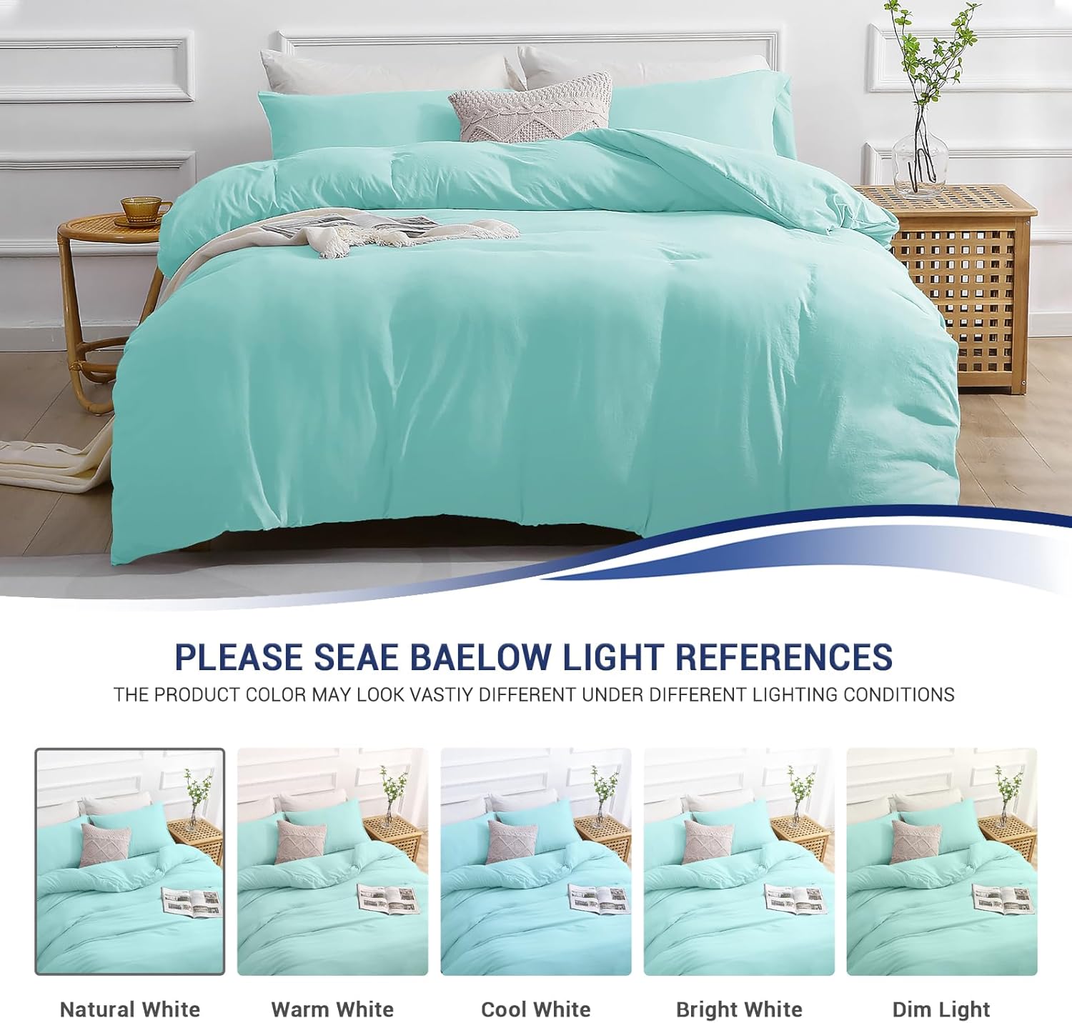 Double Duvet Cover - Plain Dyed Percale Duvet Quilt Cover Premium King-Size Duvet Cover Set – Navy Percale, 3-Piece Duvet Cover Set with 2 Matching Pillowcases - Sea Green - 4A's Global