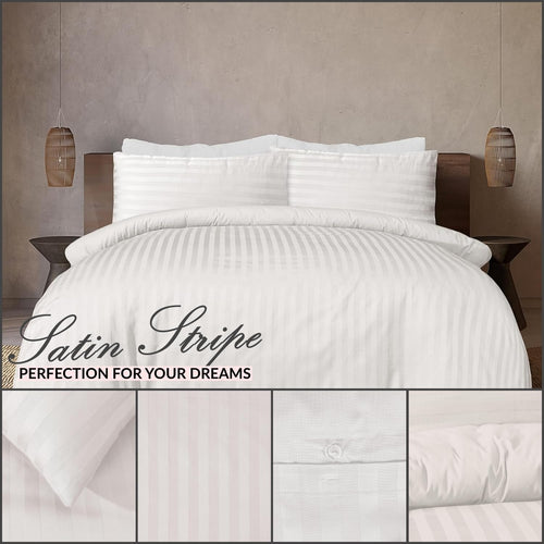 4AS Super King Duvet Cover Set – Luxury Satin Stripe Bedding