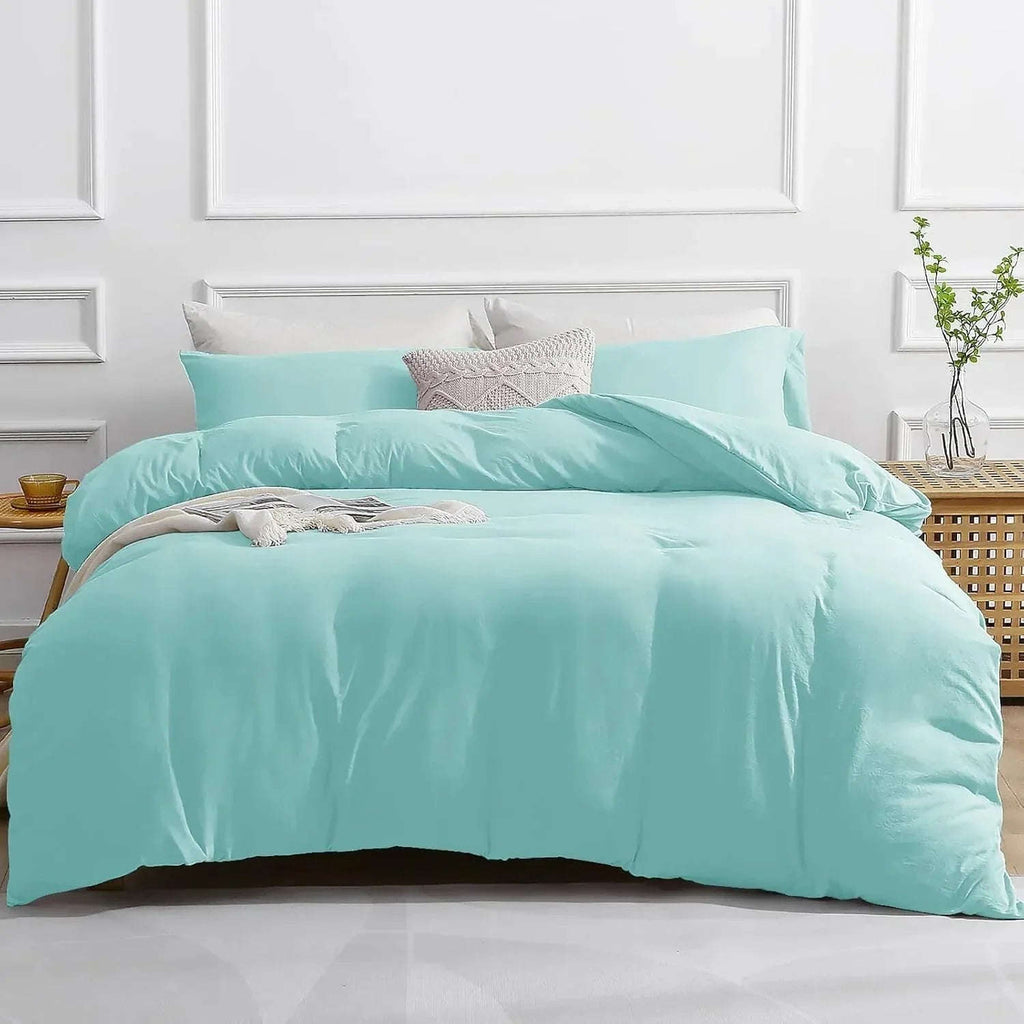 Premium King Size Percale Duvet Cover Set Plain Dyed 3 Piece Bedding Set with 2 Matching Pillowcases Soft Breathable Fabric Sea Green - 4A's Global