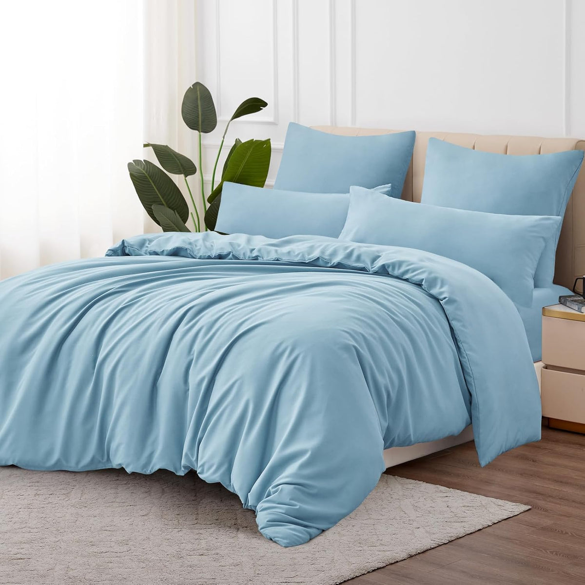 Double Duvet Cover - Plain Dyed Percale Duvet Quilt Cover Premium King-Size Duvet Cover Set Percale, 3-Piece -Baby Blue