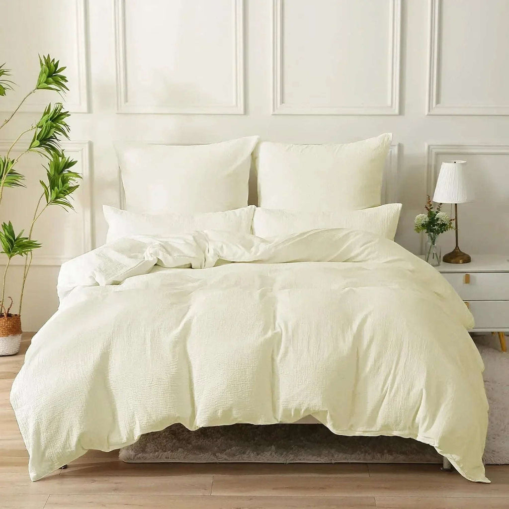 Double Duvet Cover Plain Dyed Percale Soft Bedding Set with 2 Pillowcases Premium King Size 3 Piece Duvet Quilt Cover Set Navy Cream - 4A's Global