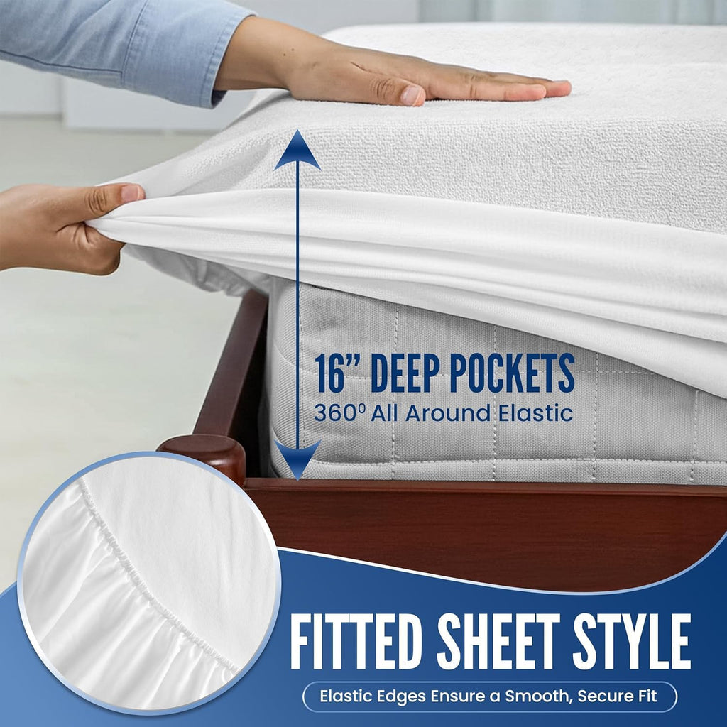 Waterproof Terry Bed Sheet Protector Extra Deep 30cm, All UK Sizes Including Cot - High Living