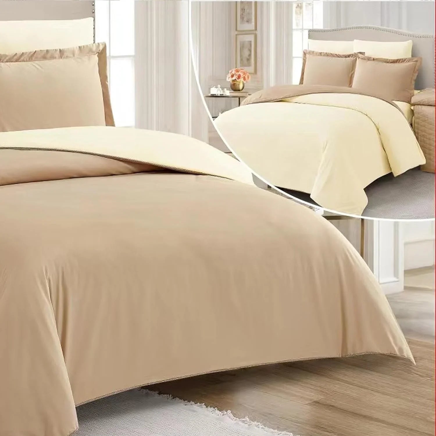 Reversible & Plain Duvet Cover and Matching Pillowcase Set –  Elegant, Soft & Durable Bedding - 4A's Global