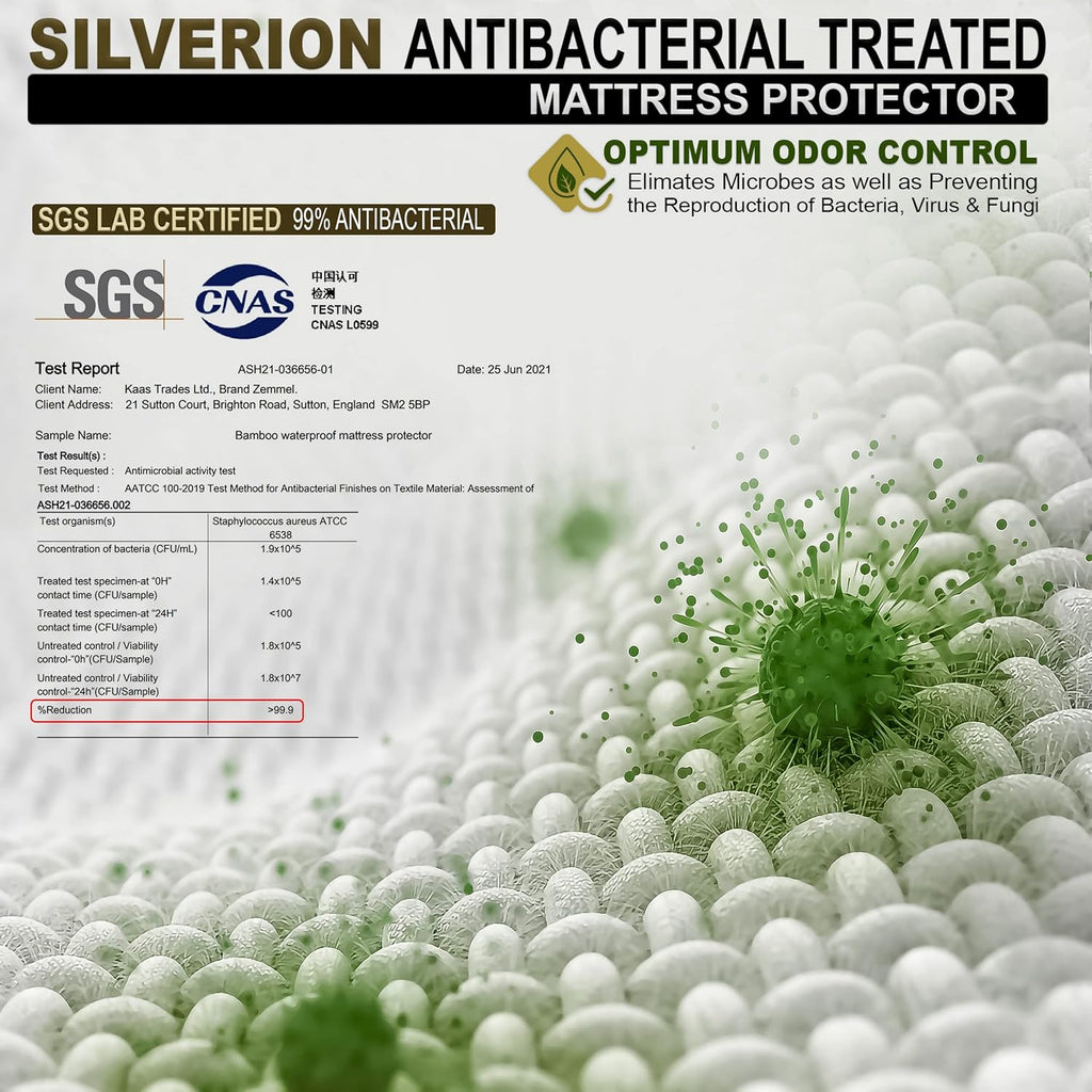 Bamboo Mattress Protector 3D Air Layer Cooling Silver ION Antibacterial, Silver ION , All UK Sizes - Zemmel - 4A's Global