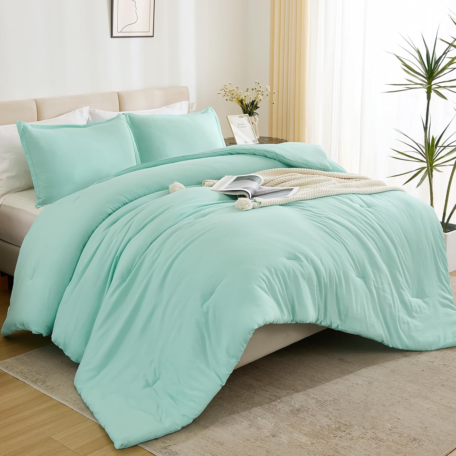 Double Duvet Cover - Plain Dyed Percale Duvet Quilt Cover Premium King-Size Duvet Cover Set – Navy Percale, 3-Piece Duvet Cover Set with 2 Matching Pillowcases - Sea Green - 4A's Global