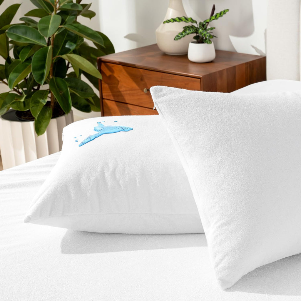 Waterproof Terry Pillow Protector Soft Silent Flap Closure Pack of 4 8 or 12 - High Living - 4A's Global