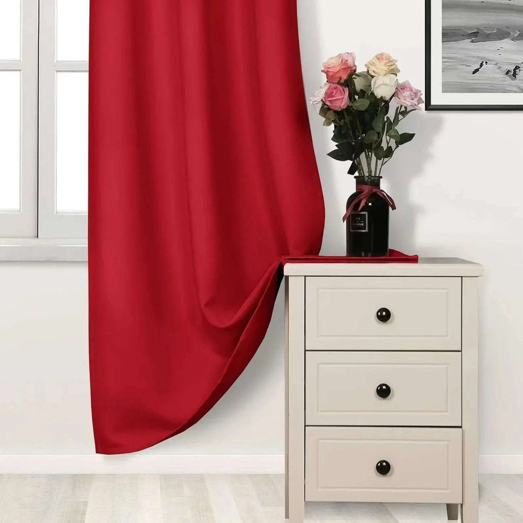 Red Thermal Blackout Eyelet Curtains – Ready Made Insulated Privacy &amp; Noise Reducing Drapes - 4A's Global