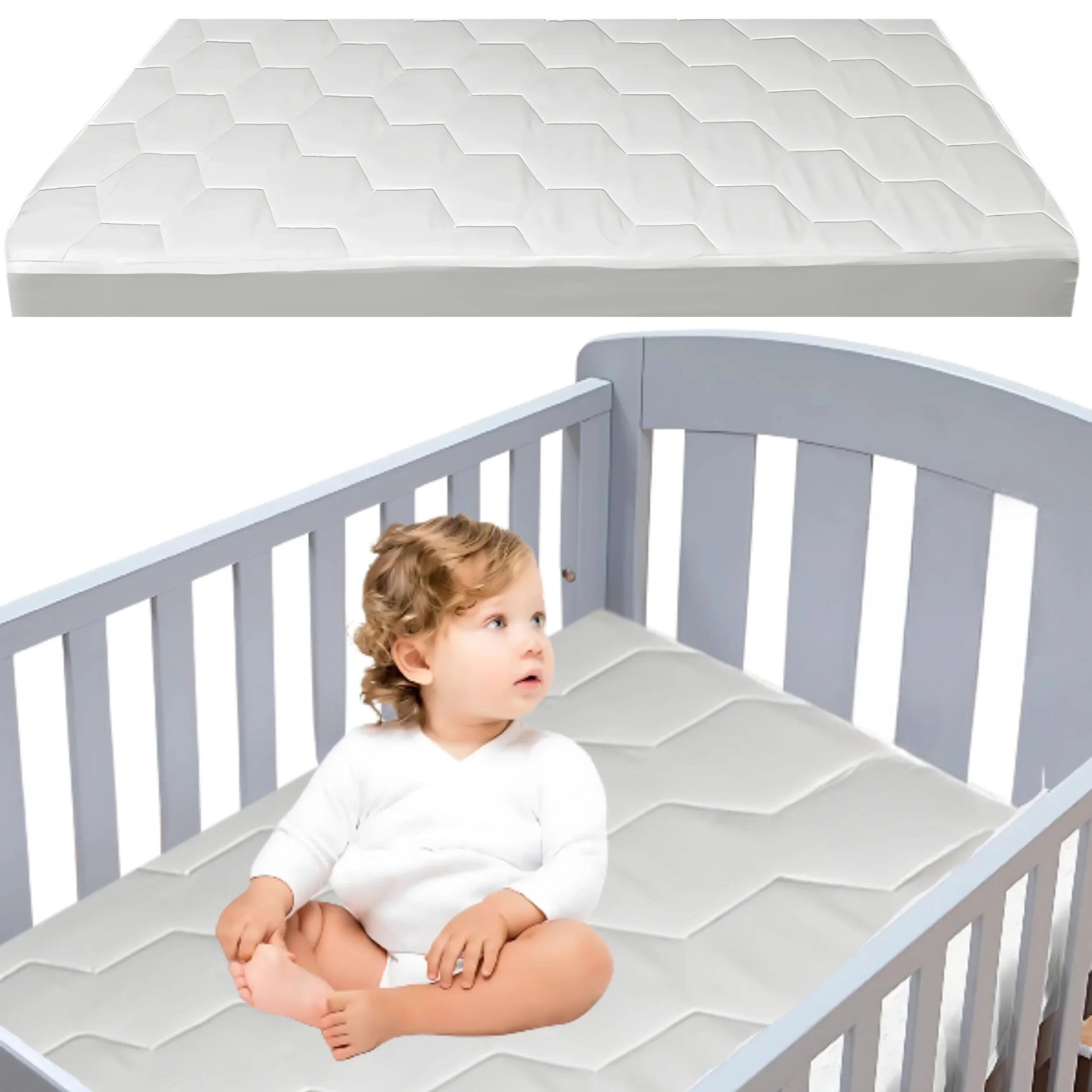 Baby Cot Mattress Protector Microfiber in Hexagonal Design  360 Elasticated Ultra Soft Breathable Machine Wash Noiseless for Toddlers Mattress Topper Protector Bed Sheet Kids Bedding Hypoallergenic - 4A's Global