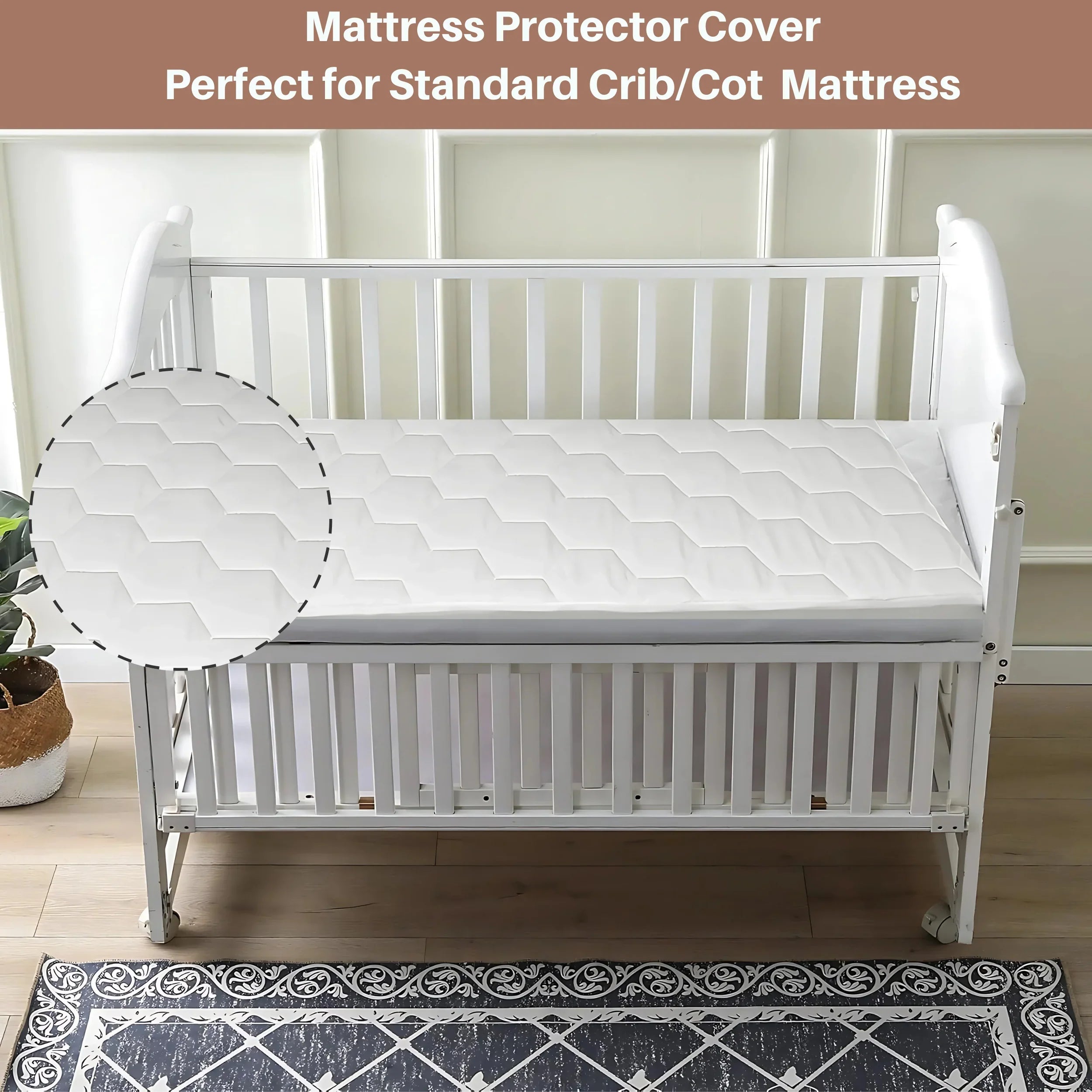 Baby Cot Mattress Protector Microfiber in Hexagonal Design  360 Elasticated Ultra Soft Breathable Machine Wash Noiseless for Toddlers Mattress Topper Protector Bed Sheet Kids Bedding Hypoallergenic - 4A's Global