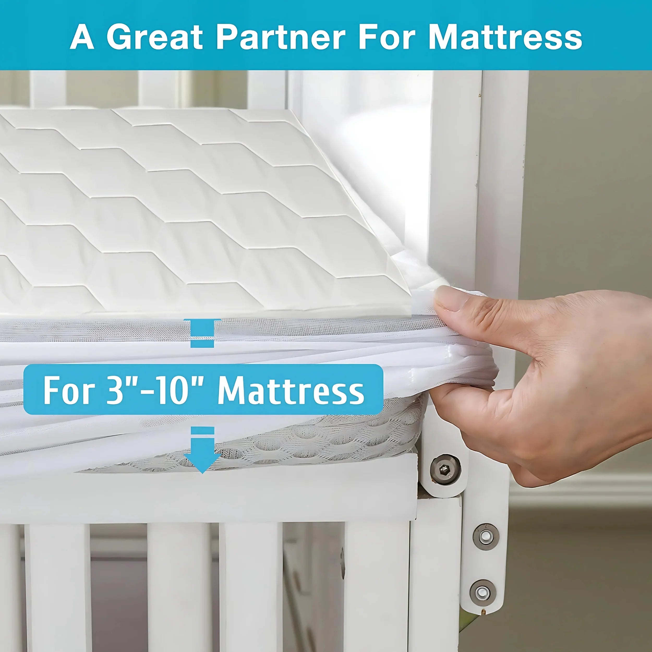 Baby Cot Mattress Protector Microfiber in Hexagonal Design  360 Elasticated Ultra Soft Breathable Machine Wash Noiseless for Toddlers Mattress Topper Protector Bed Sheet Kids Bedding Hypoallergenic - 4A's Global