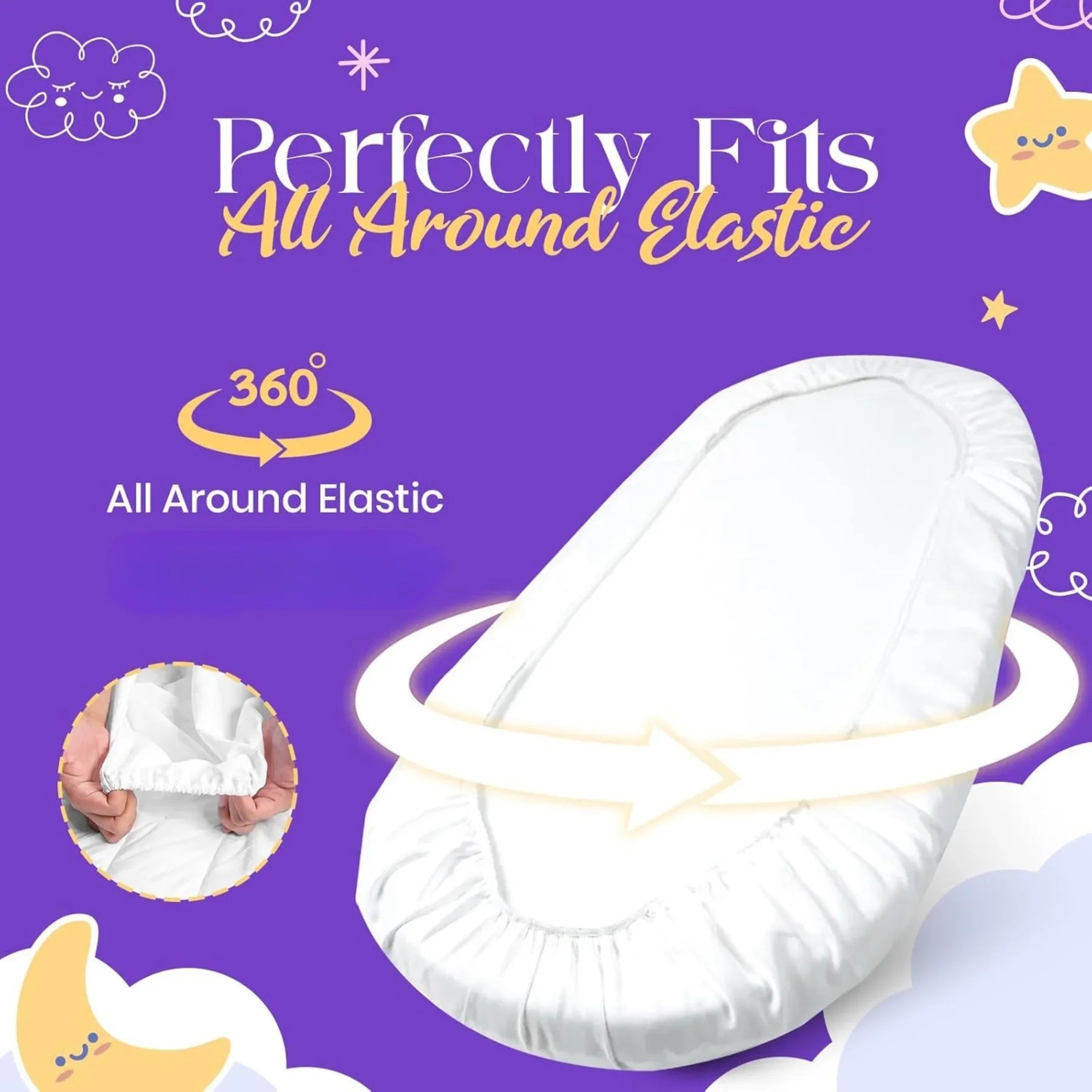 Baby Mattress Protector for Moses Basket, Cradle, Bassinet, Crib &amp; Pram Basket – Soft, Breathable &amp; Gentle Cover Hexagonal Design (75x37+15cm) - 4A's Global
