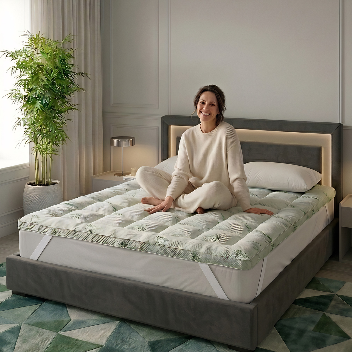 10cm Bamboo Cloud Mattress Topper | Extra Thick 4-Inch Luxury Loft | Breathable, Cooling & Hypoallergenic | Hotel Quality Bed Topper (UK Standard)