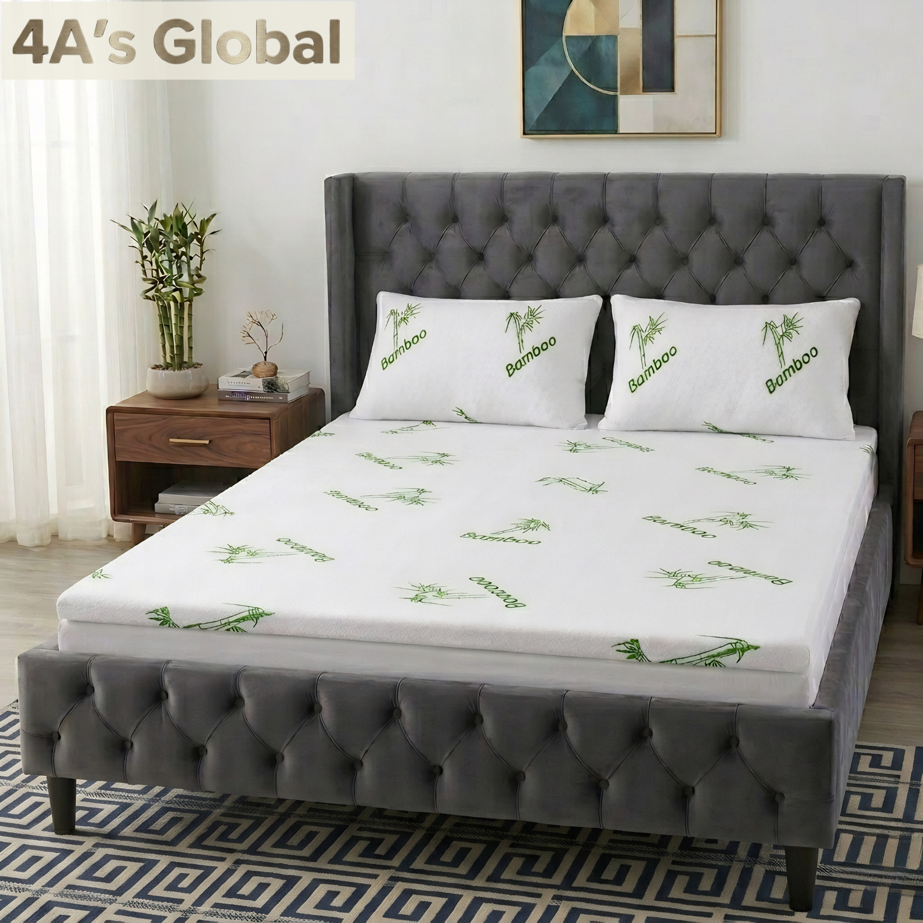 Bamboo Gel Memory Foam Mattress Topper | Cooling 2.5cm Breathable Orthopedic Topper | Back Pain Relief & Hypoallergenic Bed Topper (UK Sizes) - 4A's Global