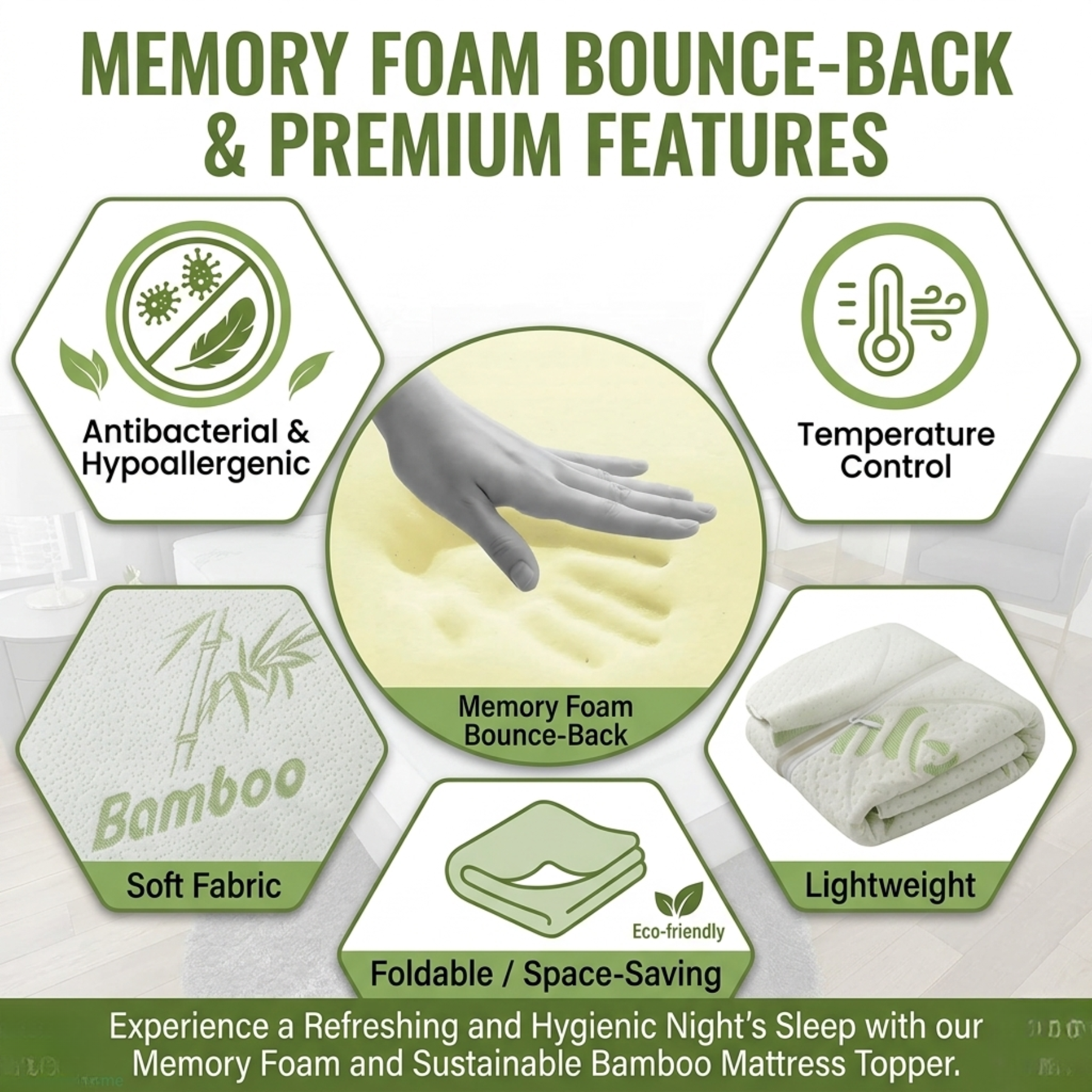 Bamboo Gel Memory Foam Mattress Topper | Cooling 2.5cm Breathable Orthopedic Topper | Back Pain Relief & Hypoallergenic Bed Topper (UK Sizes) - 4A's Global