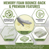 Bamboo Gel Memory Foam Mattress Topper | Cooling 2.5cm Breathable Orthopedic Topper | Back Pain Relief & Hypoallergenic Bed Topper (UK Sizes)