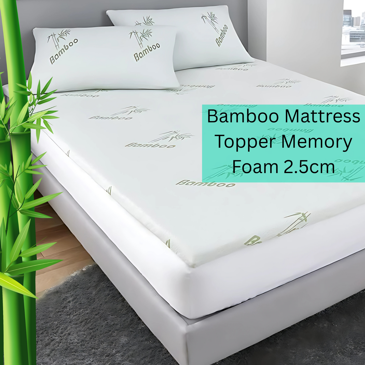 Memory Foam Mattress Topper 2.5 cm – Anti-Slip, Cooling, Hypoallergenic | Thin &amp; Lightweight Comfort Pad