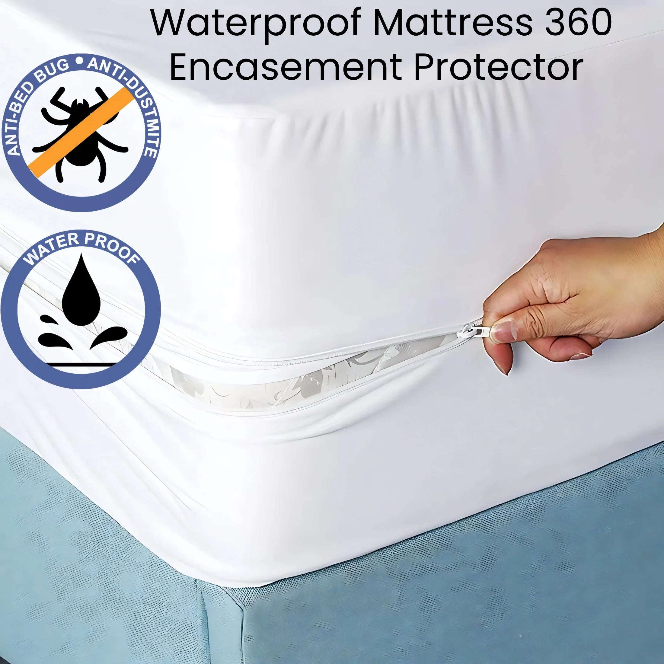 HH Fully Zippered Waterproof Mattress Protector Encasement – Bed Bug Proof, Anti-Allergy &amp; Deep Fit (Copy) - 4A's Global