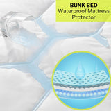 4AS Bunk Bed Waterproof Mattress Protector 30cm Deep - Hotel Quality Sheet Deep Pocket Elasticized Fitted Cover Quilted Soft Touch Breathable Noise-Free Hexagonal Design White